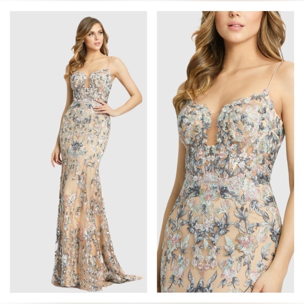 MAC DUGGAL 79313 NWOT Embroidered Spaghetti Strap Trumpet Gown - Picture 1 of 7